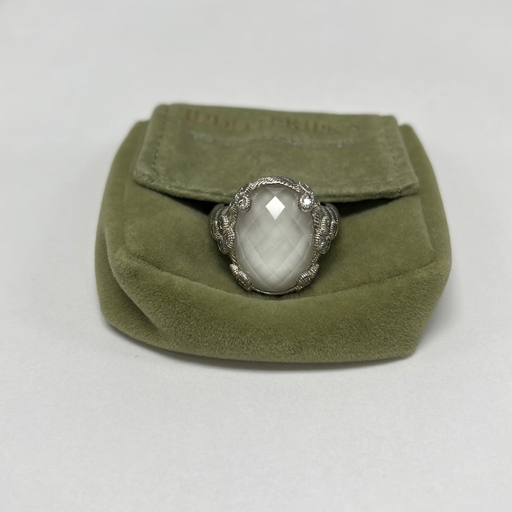 Judith Ripka 925 Sterling Silver White Doublet & CZ  Floral Ring Size 8